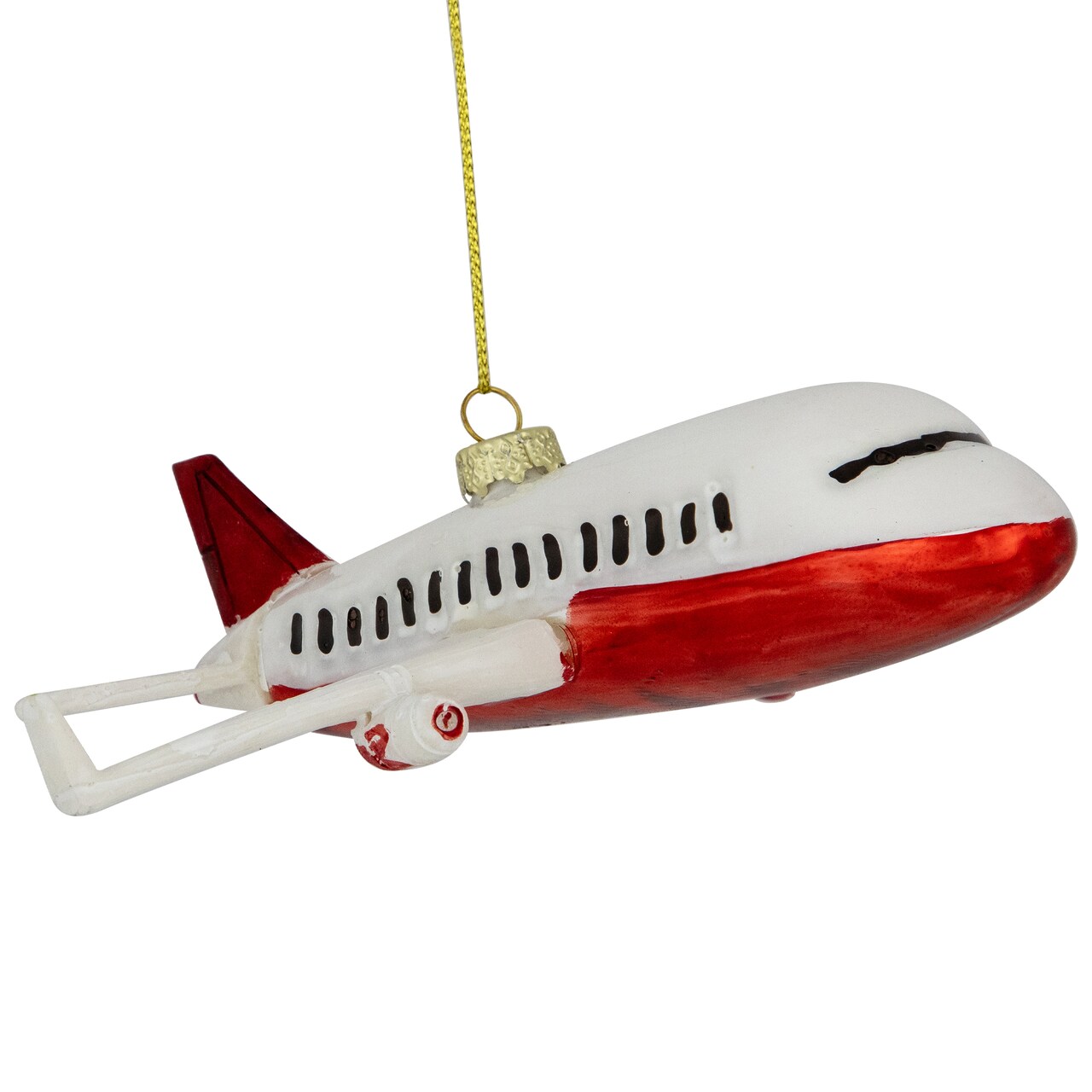 Northlight 5.75" White and Red Airplane Glass Christmas Ornament
